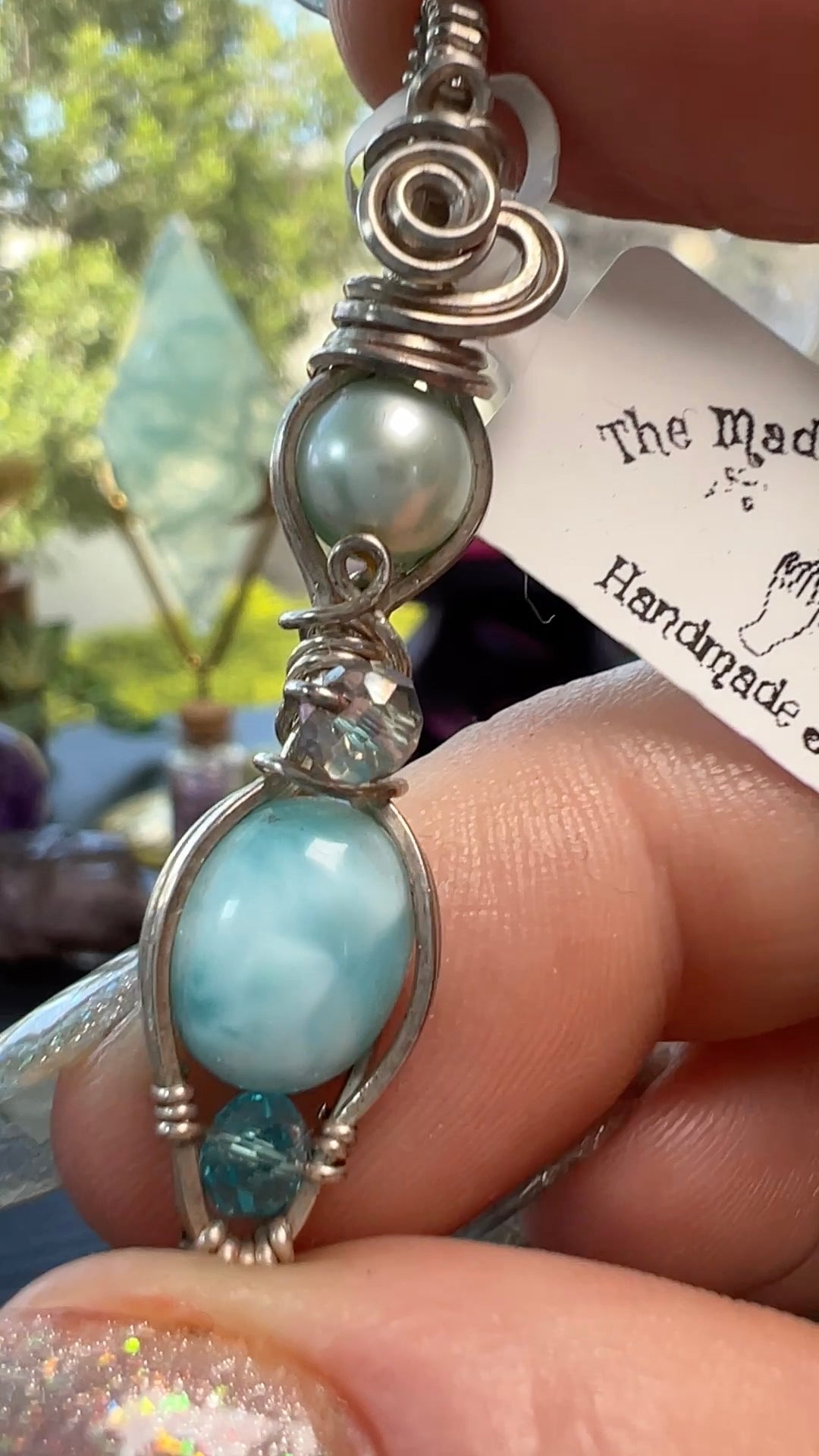 Larimar & Blue Pearl Pendant – Handmade Sterling Silver Ocean-Inspired Necklace