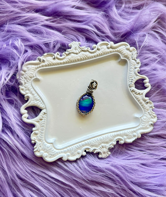 Aurora Opal Doublet Pendant — Oxidized Sterling Silver + Himalayan Quartz