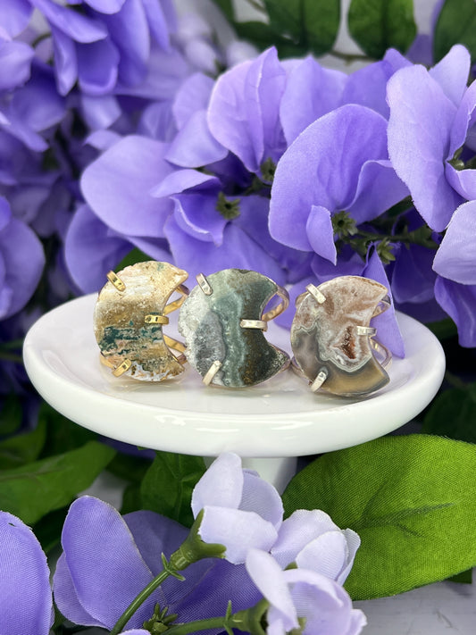 Druzy Pink Amethyst Moon Rings