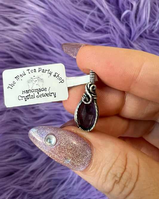 Mini Iolite Pendant – Handmade Oxidized Silver Wire-Wrapped Intuition Necklace