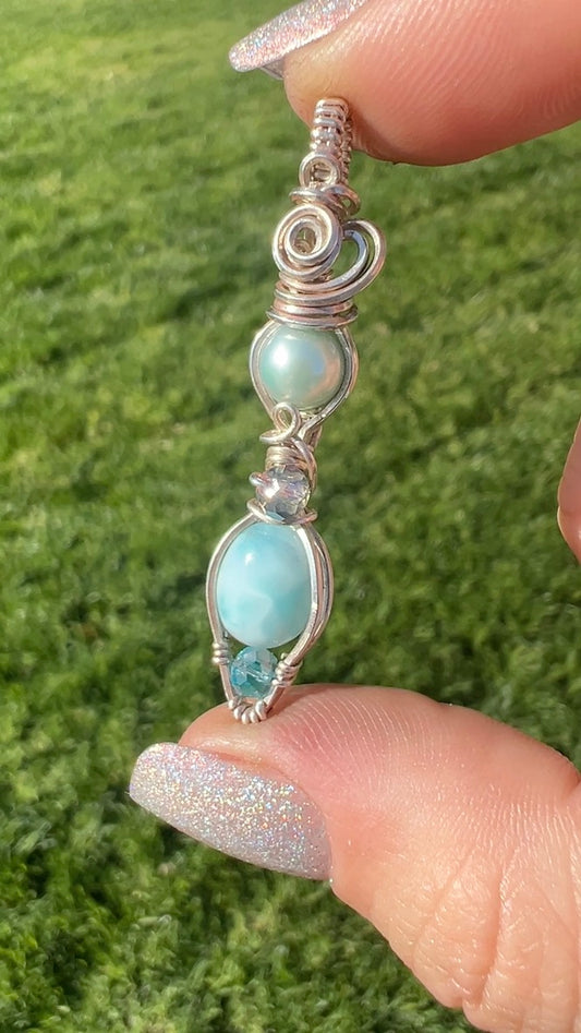 Larimar & Blue Pearl Pendant – Handmade Sterling Silver Ocean-Inspired Necklace