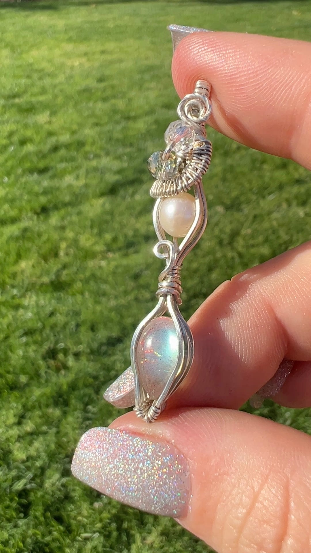 Labradorite & Pearl Pendant – Handmade Sterling Silver Swirl Necklace for Elegance & Light