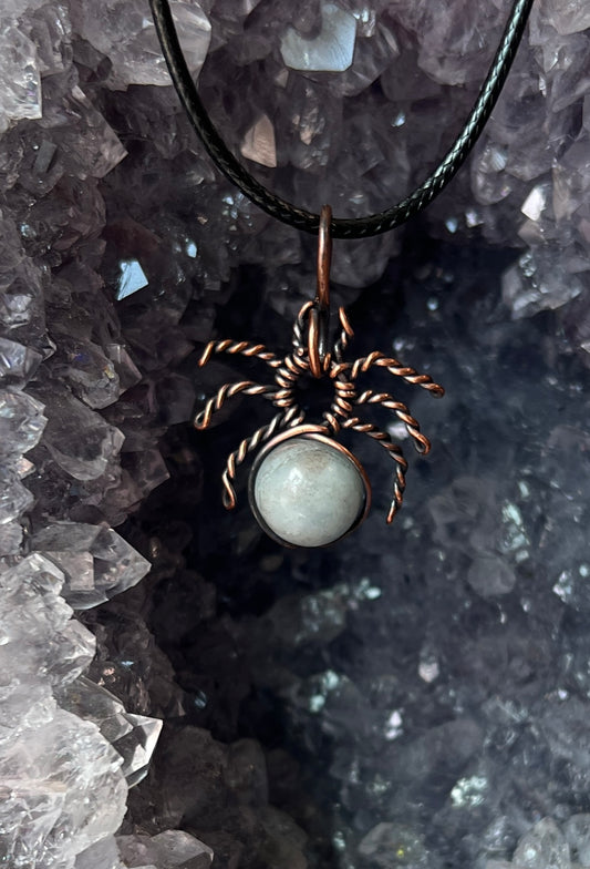 Halloween Spider Pendant Necklace | Oxidized Copper Wire-Wrapped Crystal Jewelry | Witchy Gift