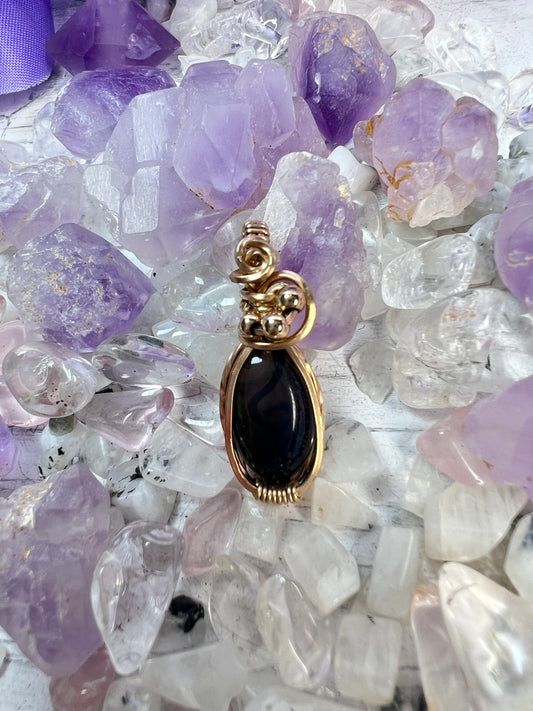 Multicolor Flashy Smoked Opal Pendant – 14k Gold-Filled Luxurious Wire Wrap for Creativity & Transformation