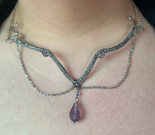 Mystical Twilight – Oxidized Sterling Silver Choker with Amethyst Crystals