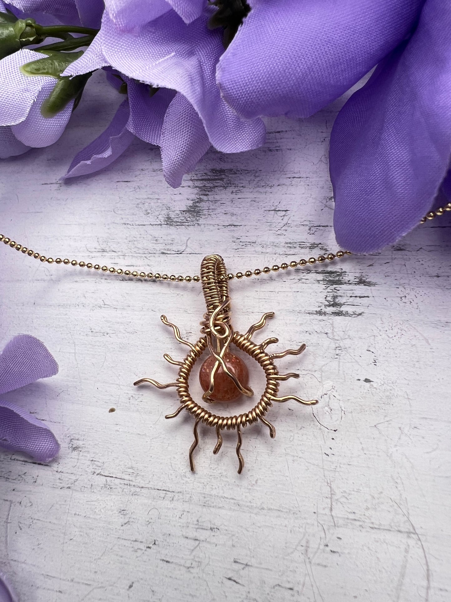 14k Gold Filled Confetti Sunstone Sun Pendant