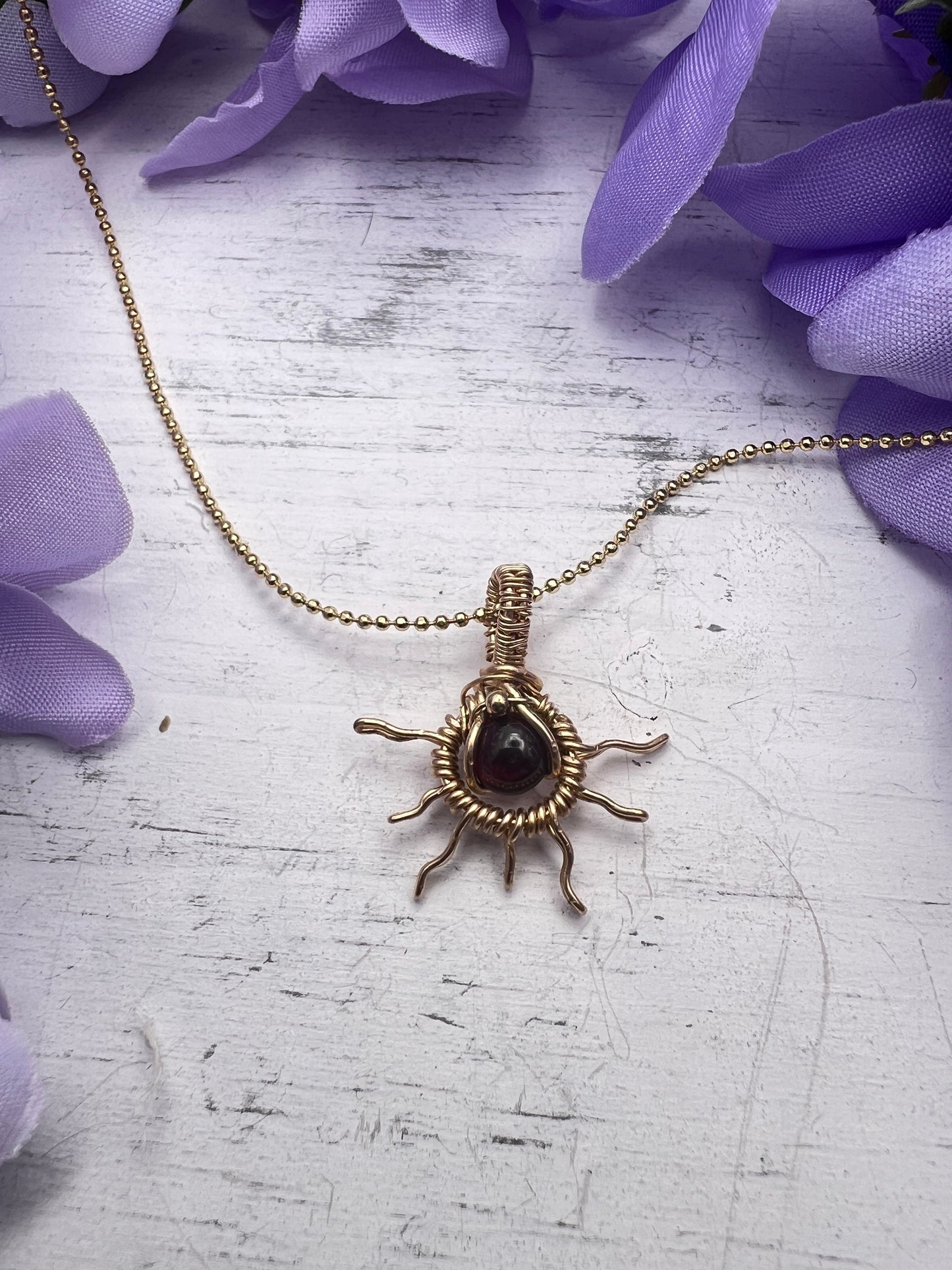 14k Gold Filled Garnet Sun Pendant