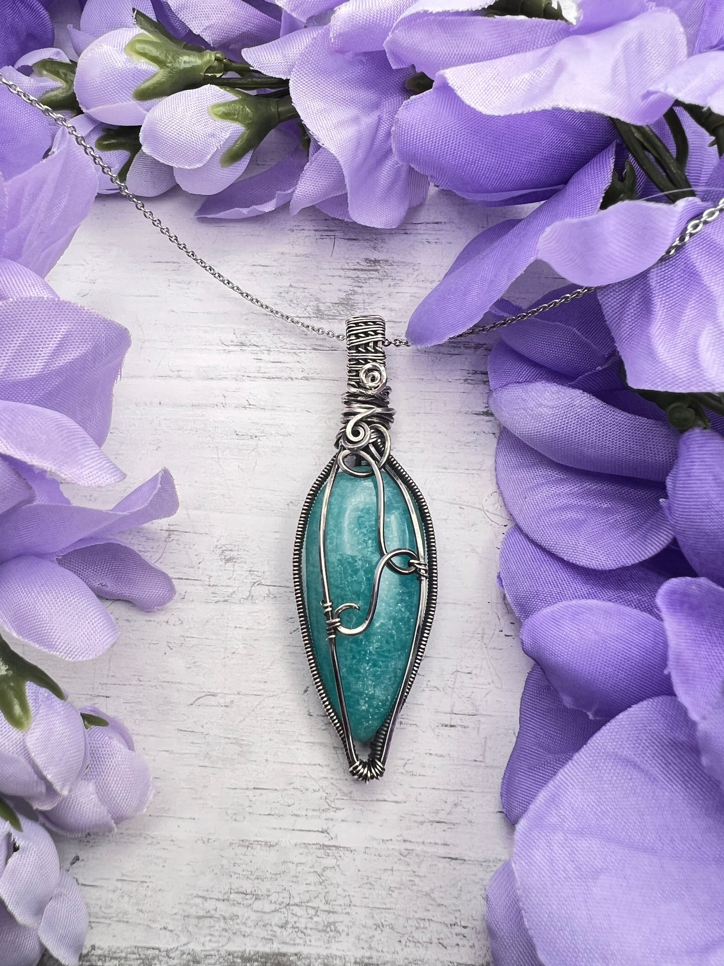 Oxidized Silver Amazonite Pendant