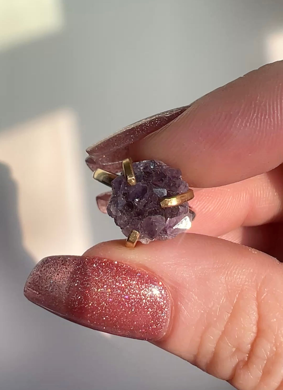 18K Gold-Plated Adjustable Raw Amethyst Cluster Ring – The Mystic’s Crown