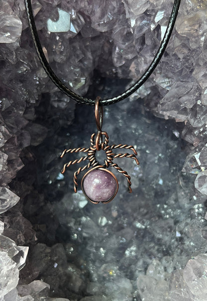 Halloween Spider Pendant Necklace | Oxidized Copper Wire-Wrapped Crystal Jewelry | Witchy Gift