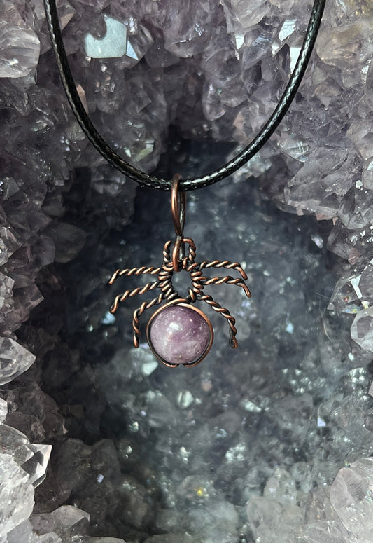 Halloween Spider Pendant Necklace | Oxidized Copper Wire-Wrapped Crystal Jewelry | Witchy Gift