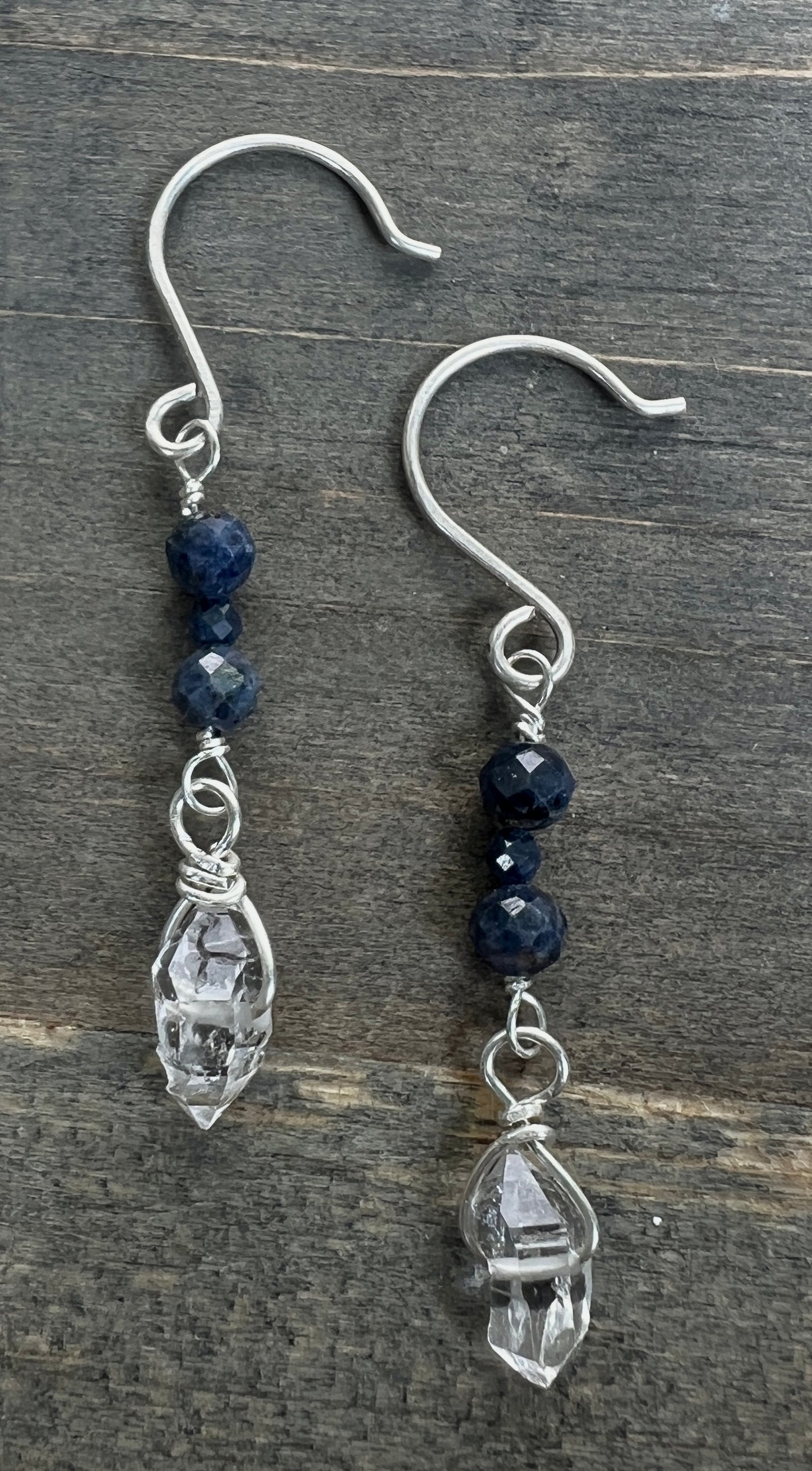 Sterling Silver Sapphire and Herkimer Dangle