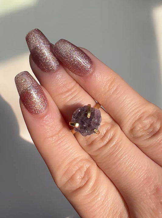 18K Gold-Plated Adjustable Raw Amethyst Cluster Ring – The Mystic’s Crown