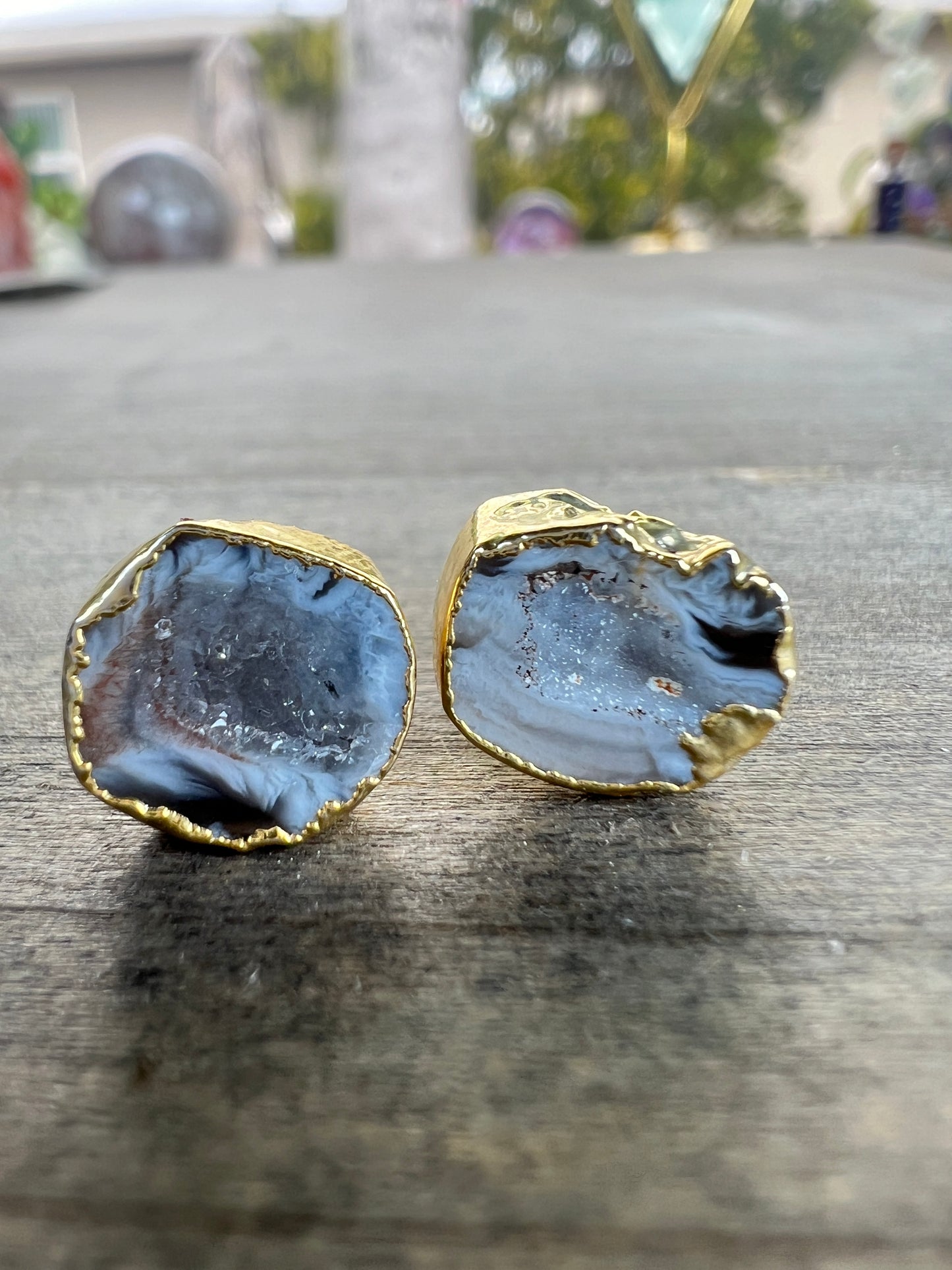 Gold Electroplated Druzy Agate Studs