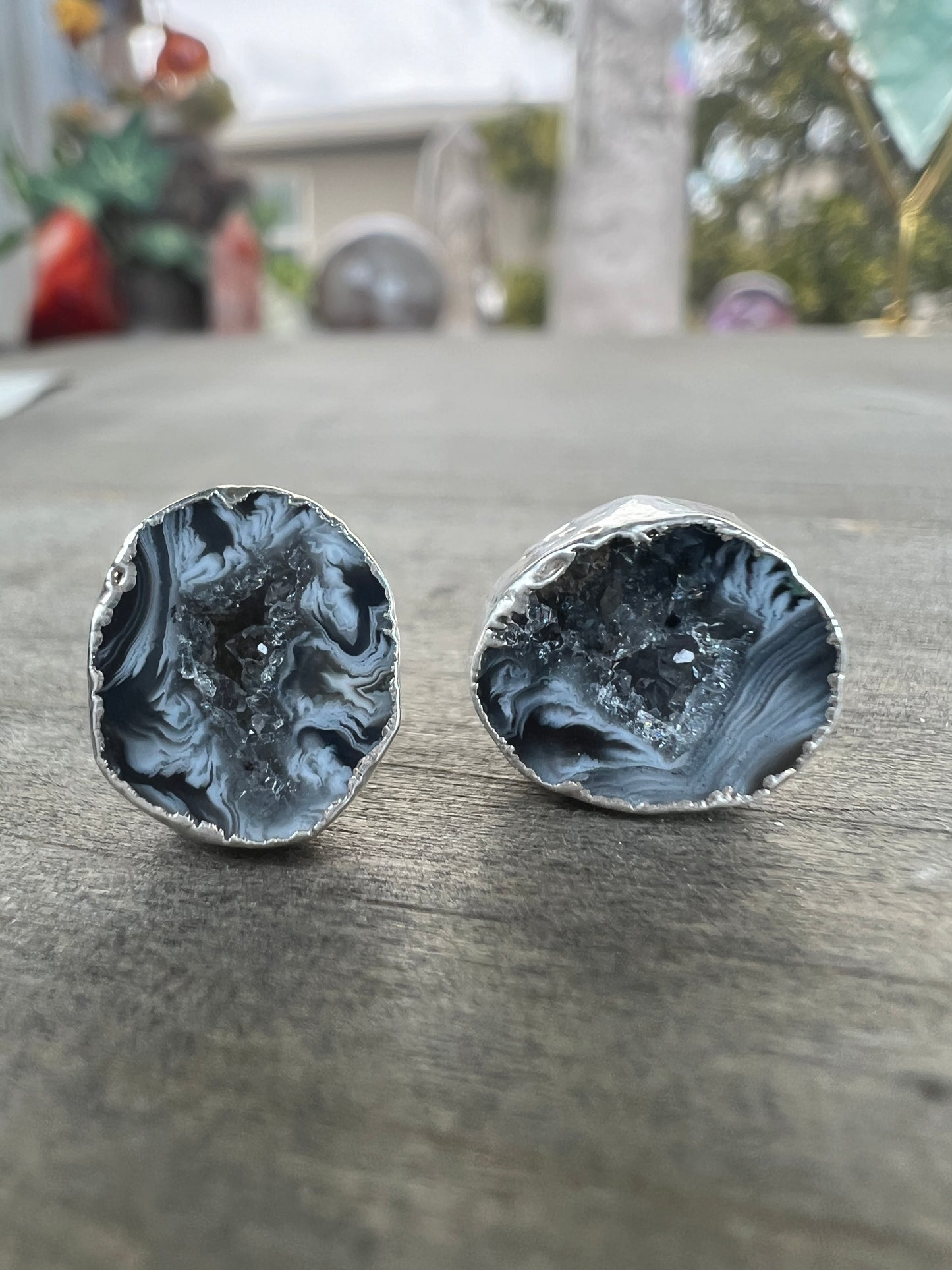 Silver electroplated Druzy agate studs