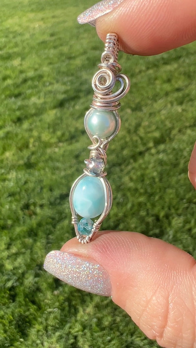 Larimar & Blue Pearl Pendant – Handmade Sterling Silver Ocean-Inspired Necklace