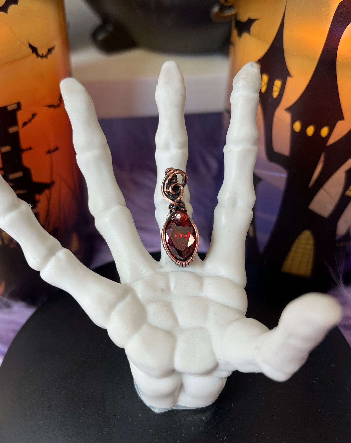 Garnet Red CZ Pendant | Copper Wire Wrapped Witchy Necklace for Passion & Power