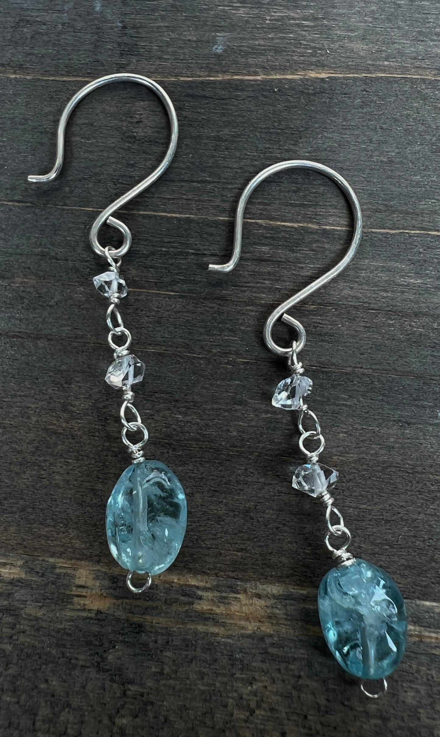 Sterling Silver Aquamarine & Herkimer Diamond Dangle