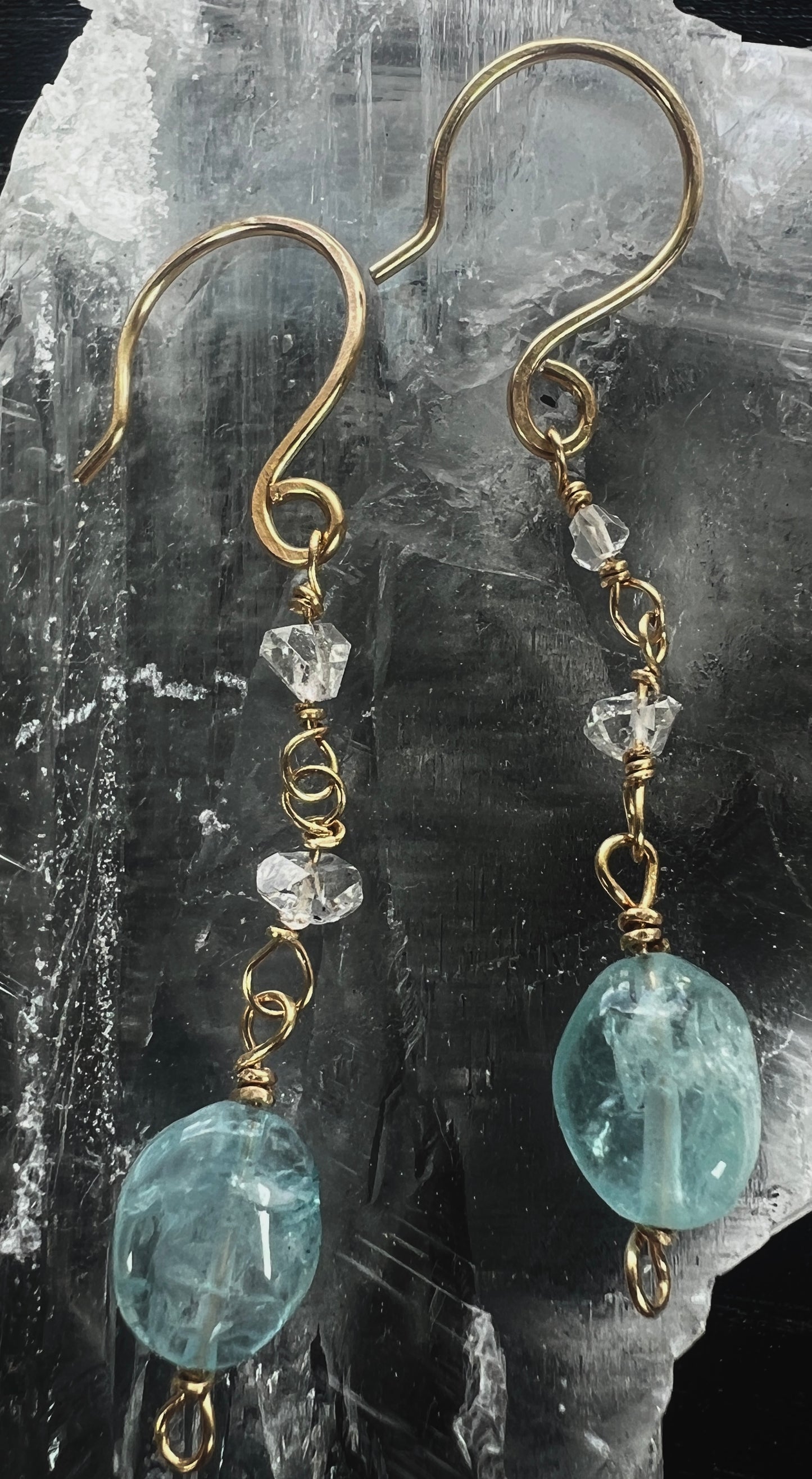 14k Gold Fill Aquamarine and Herkimer Diamond Dangle