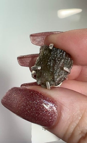 Raw Moldavite Adjustable Ring – Sterling Silver Cosmic Energy & Spiritual Awakening