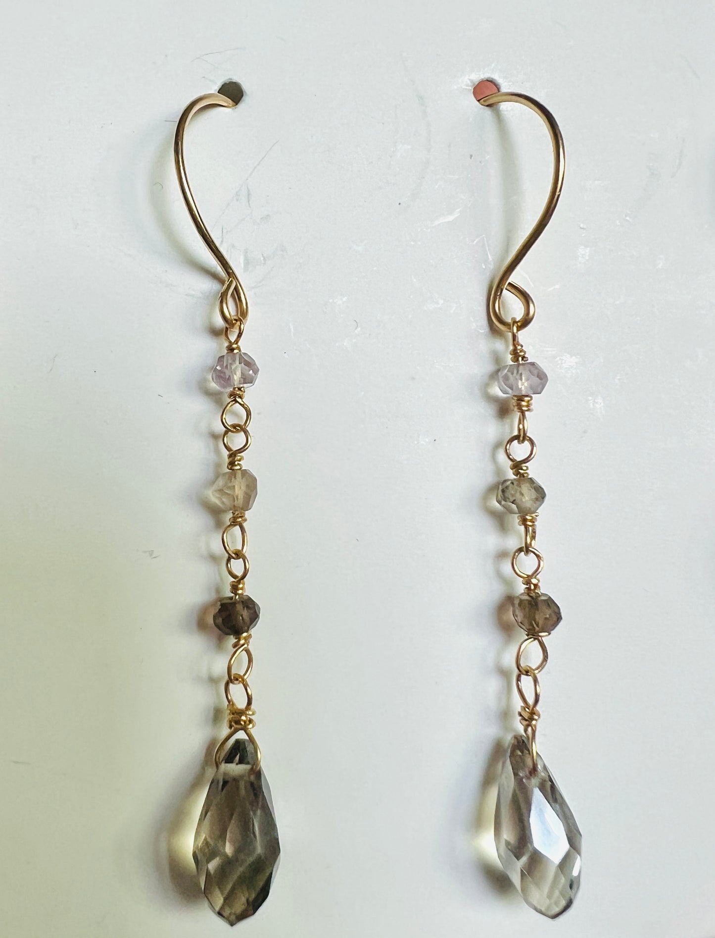 14K Gold Fill Smokey Quartz & Amethyst Dangle