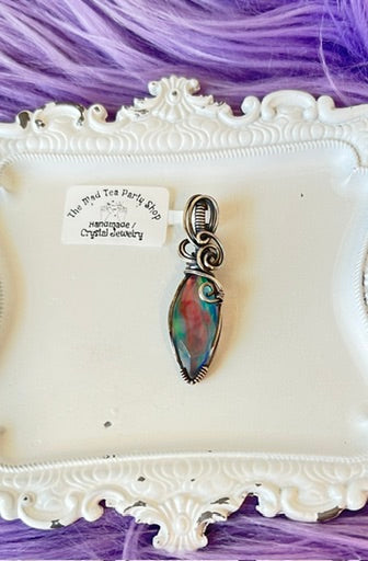 Aurora Opal Pendant – Handmade Faceted Himalayan Quartz Doublet Pendant in Oxidized Silver