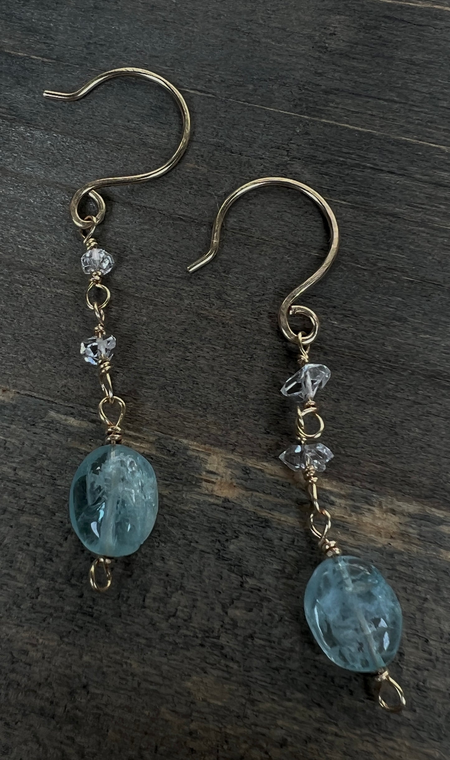 14k Gold Fill Aquamarine and Herkimer Diamond Dangle