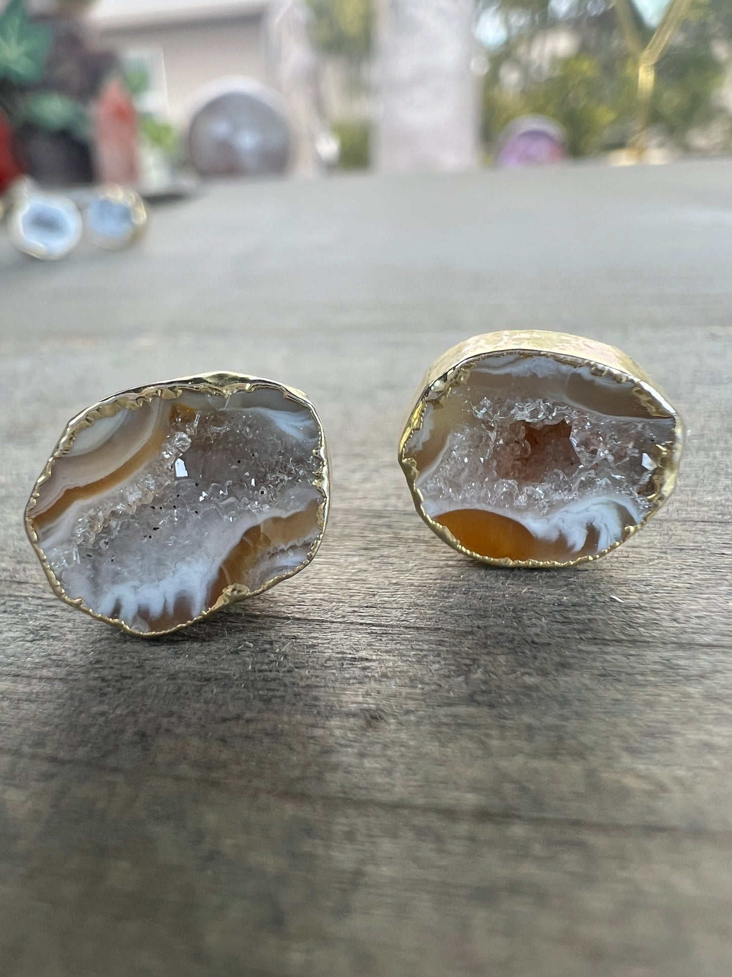 Gold Electroplated Druzy Agate Studs