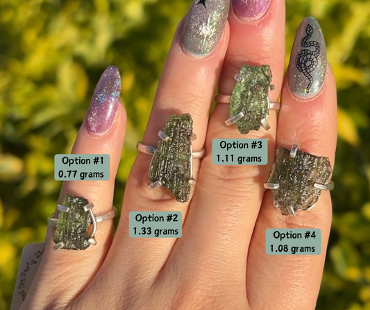 Raw Moldavite Adjustable Ring – Sterling Silver Cosmic Energy & Spiritual Awakening