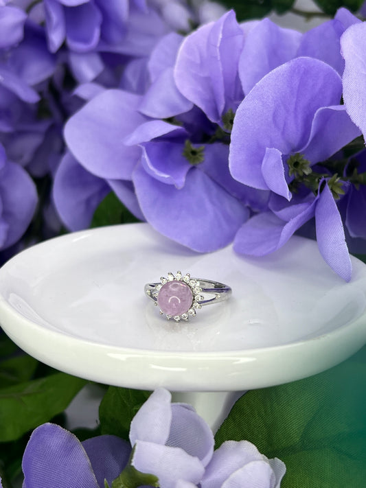 Kunzite Adjustable Ring – .925 Sterling Silver with CZ Accents