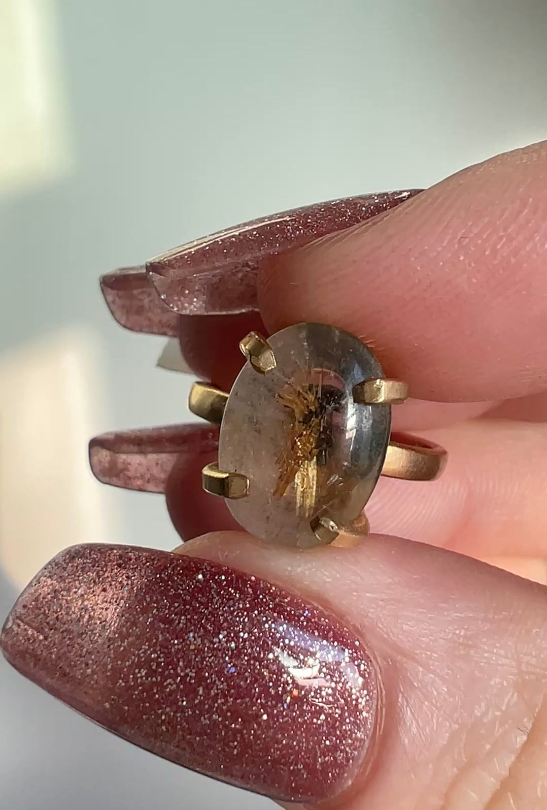 18K Gold-Plated Adjustable Golden Rutilated Quartz Ring – Threads of Light & Shadow