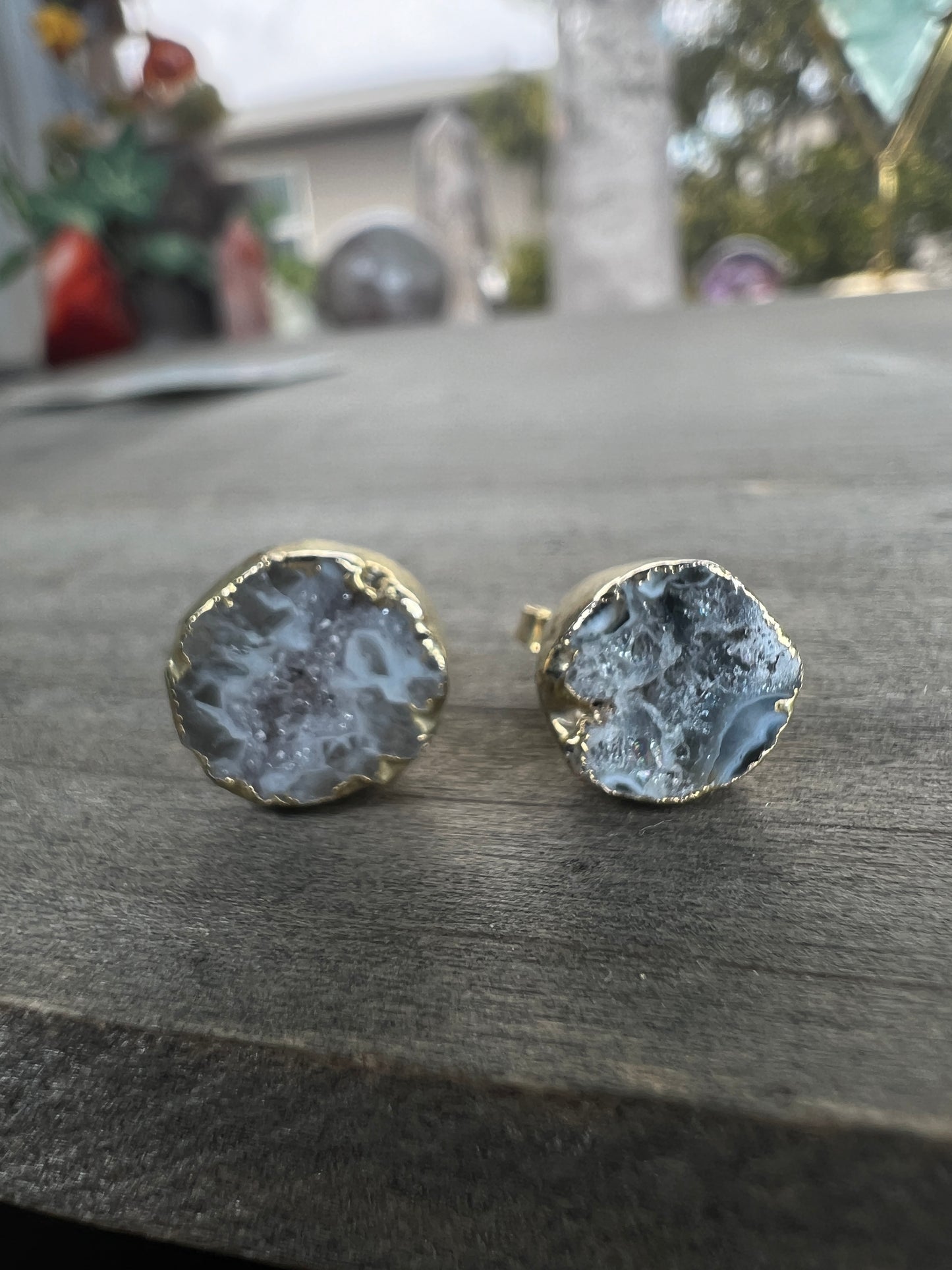 Gold Electroplated Druzy agate studs