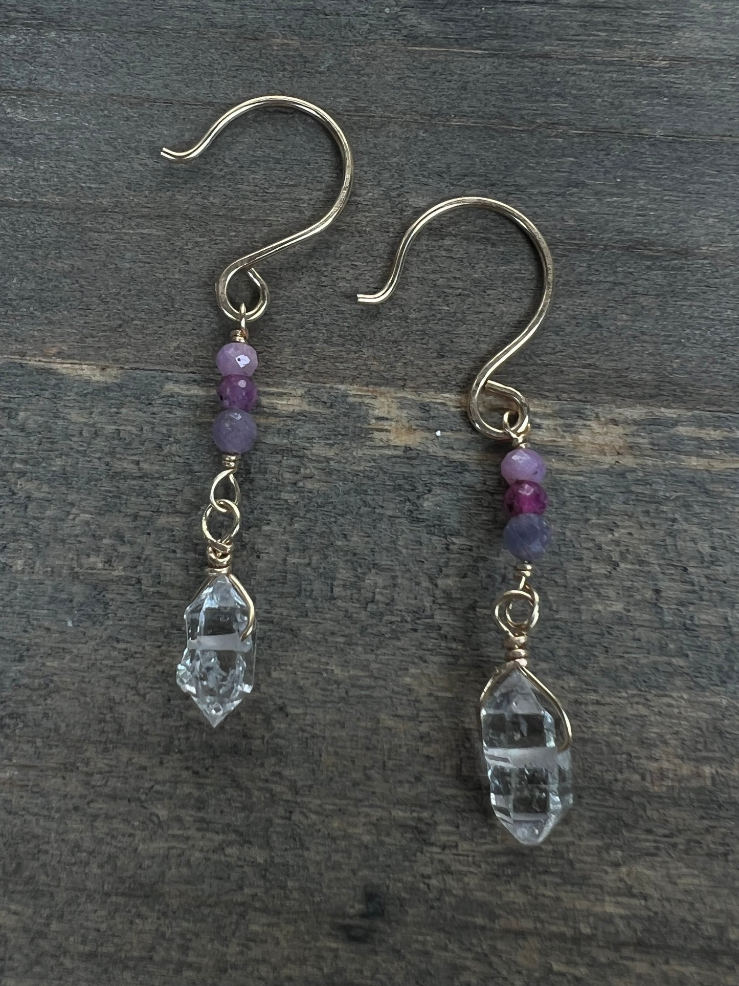 14k Gold fill Lavender Sapphire & Herkimer Diamond Dangle