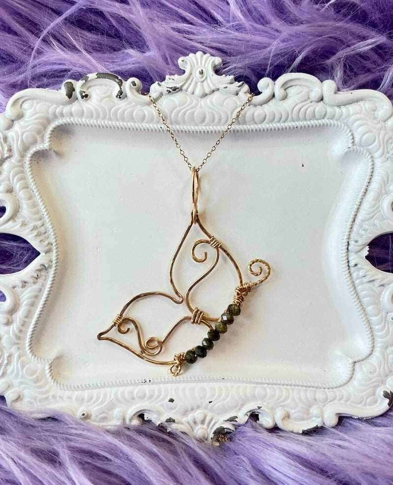 Green Tourmaline Butterfly Necklace – 14k Gold-Filled Wire Pendant for Protection & Transformation