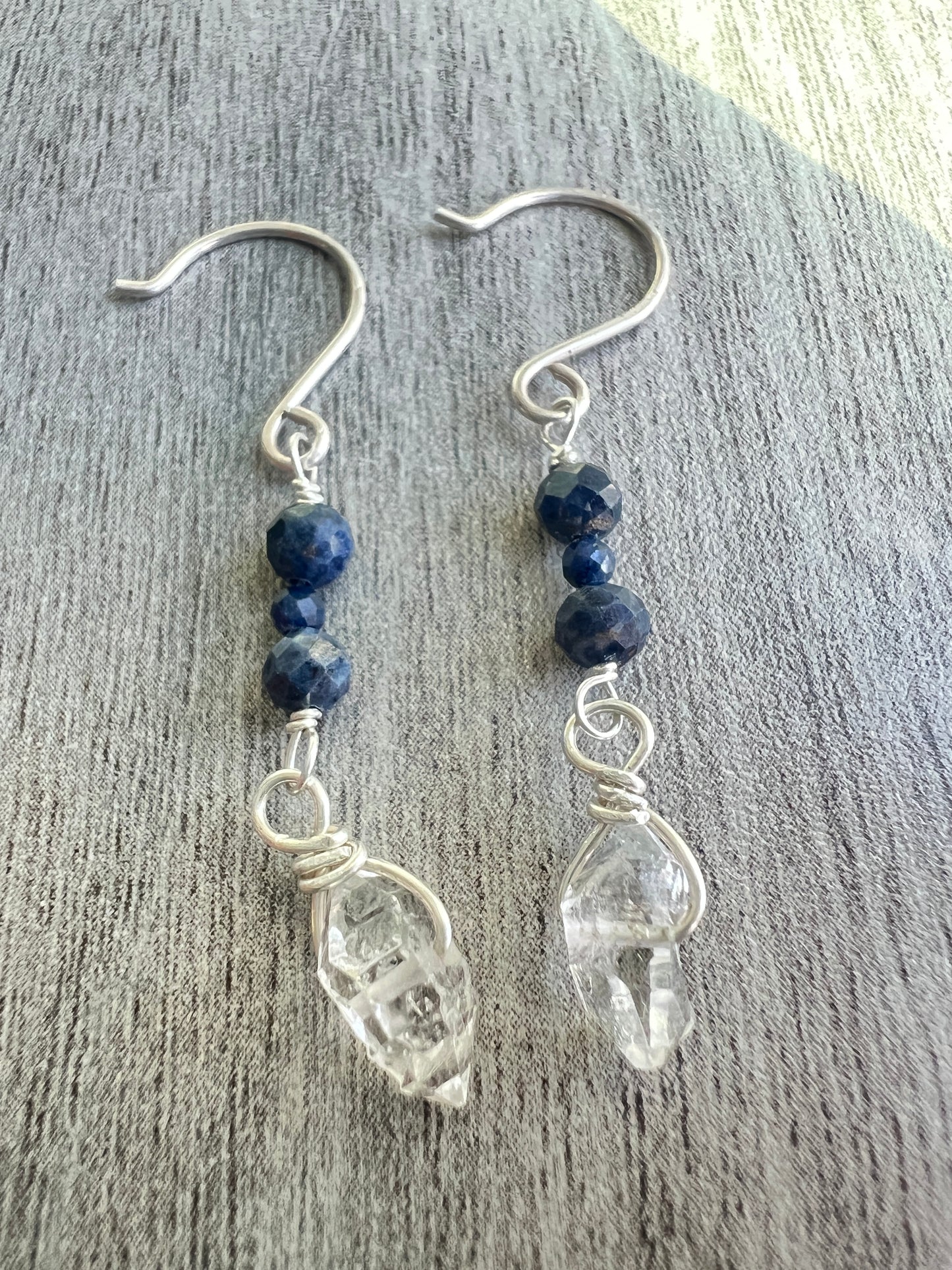 Sterling Silver Sapphire and Herkimer Dangle