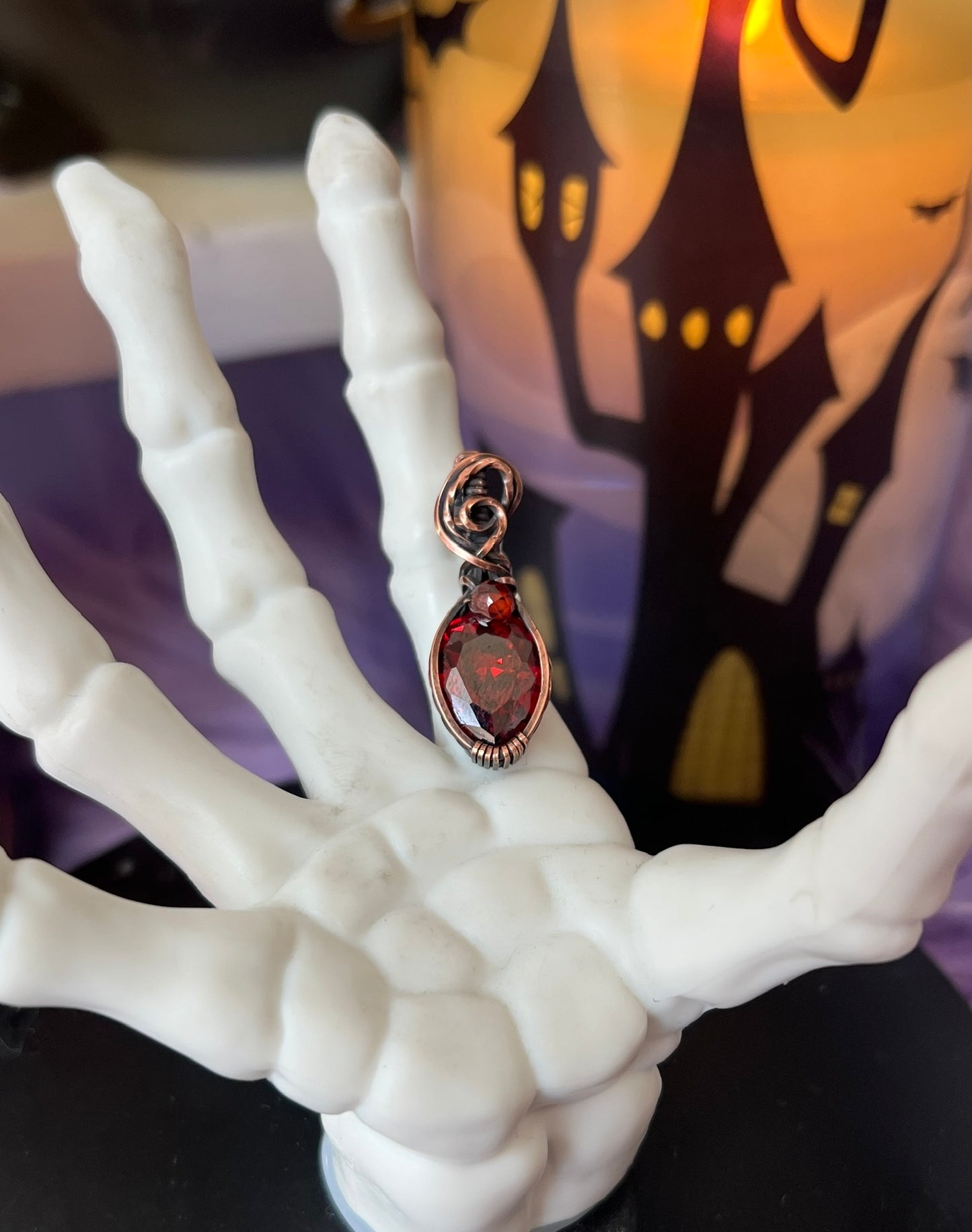 Garnet Red CZ Pendant | Copper Wire Wrapped Witchy Necklace for Passion & Power