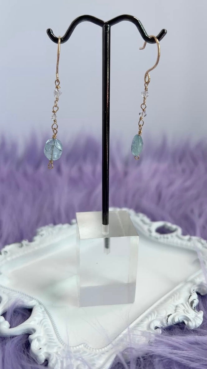 Mystic Waters – Handmade 14k Gold-Filled Aquamarine & Herkimer Diamond Earrings