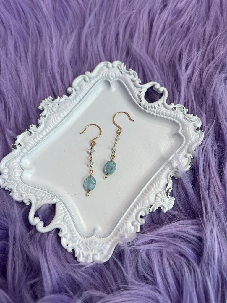 Mystic Waters – Handmade 14k Gold-Filled Aquamarine & Herkimer Diamond Earrings