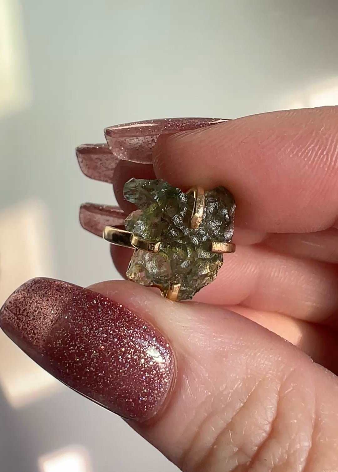 Raw Moldavite Adjustable Ring – 18K Gold-Plated Cosmic Transformation & Spiritual Awakening