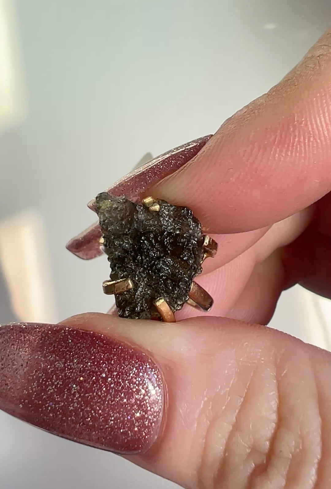 Raw Moldavite Adjustable Ring – 18K Gold-Plated Cosmic Transformation & Spiritual Awakening