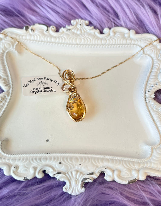 Handmade citrine pendant wrapped in 14k gold filled wire 