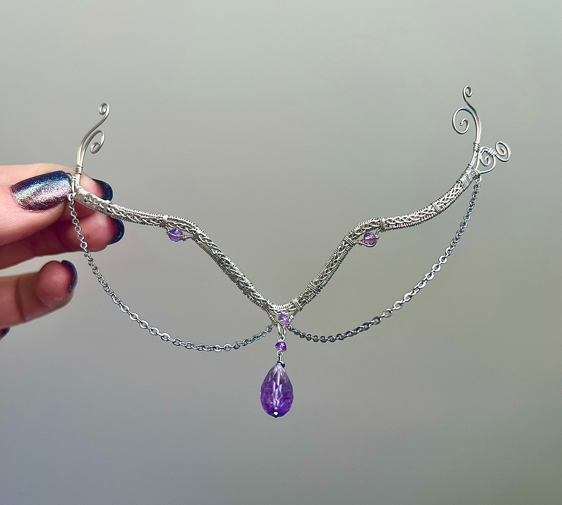 Mystical Twilight – Oxidized Sterling Silver Choker with Amethyst