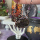 Handmade cauldron pendant with Labradorite, Amethyst, Peridot, and crescent moon accent wrapped in copper – witchy necklace
