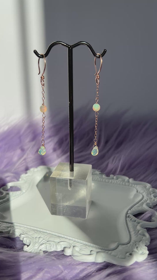 14k Rose Gold-Filled Dangle Earrings with Ethiopian Opal