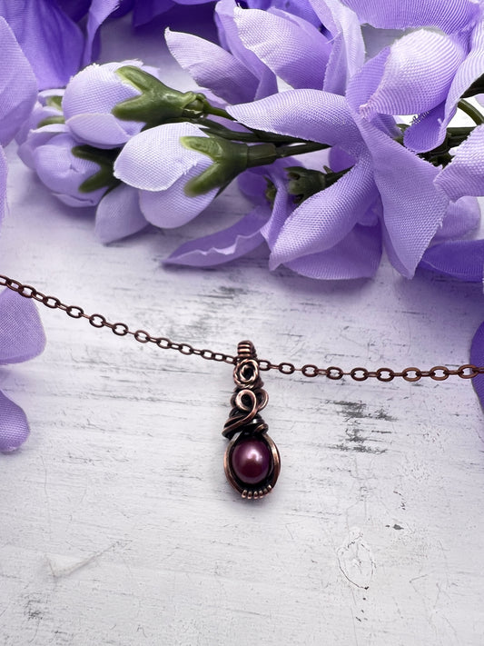 Oxidized Copper Dark Purple Pearl Pendant