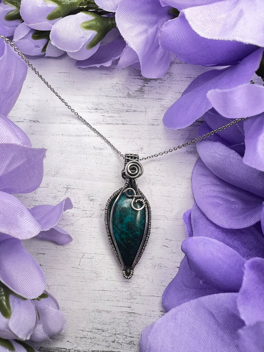 Oxidized Silver Chrysocolla Pendant